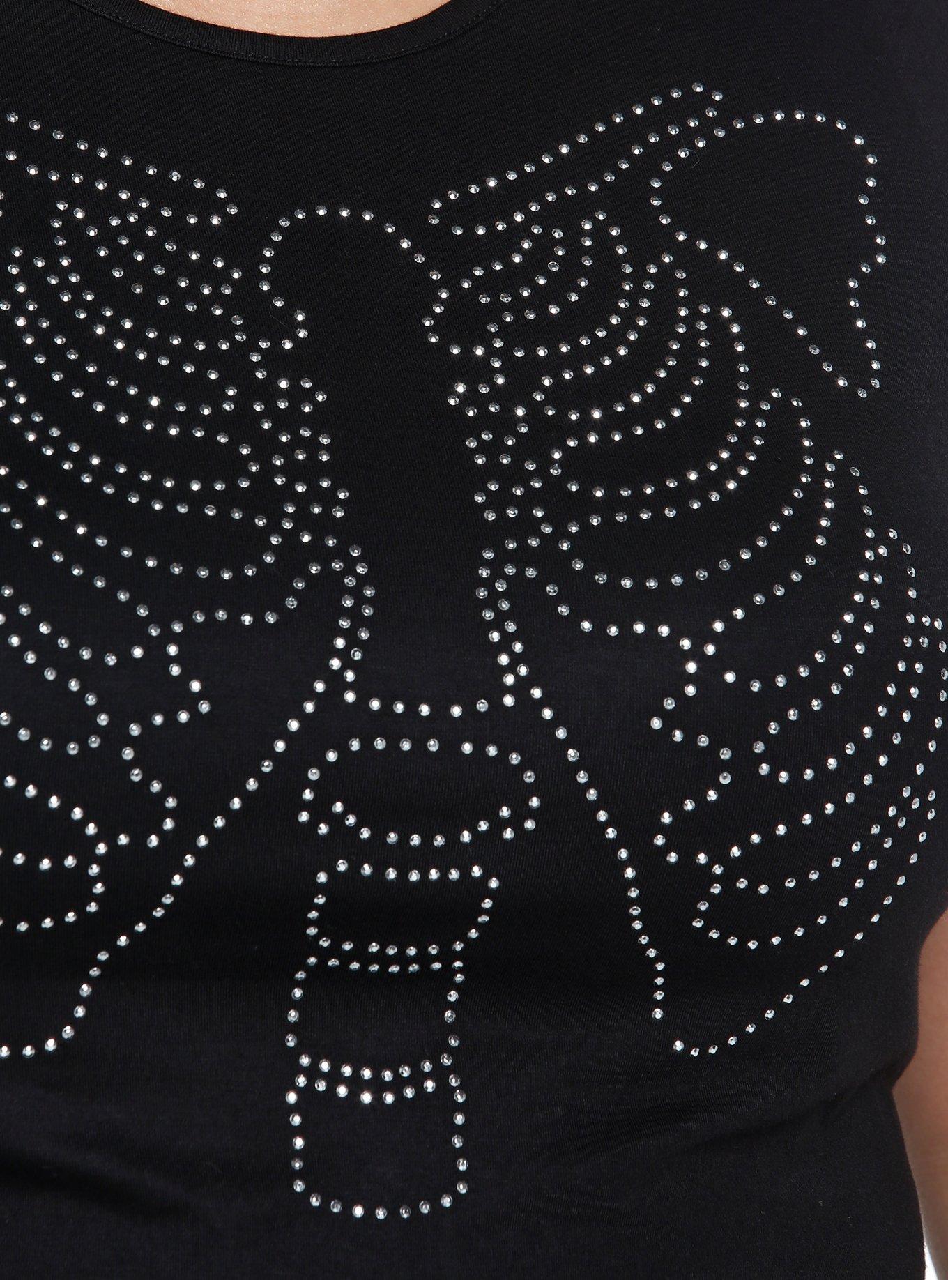 Social Collision Rhinestone Rib Cage Girls Crop Top Plus Size, BLACK, alternate