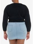 Sweet Society Black Fuzzy Rosette Buttons Crop Girls Cardigan Plus Size, BLACK, alternate