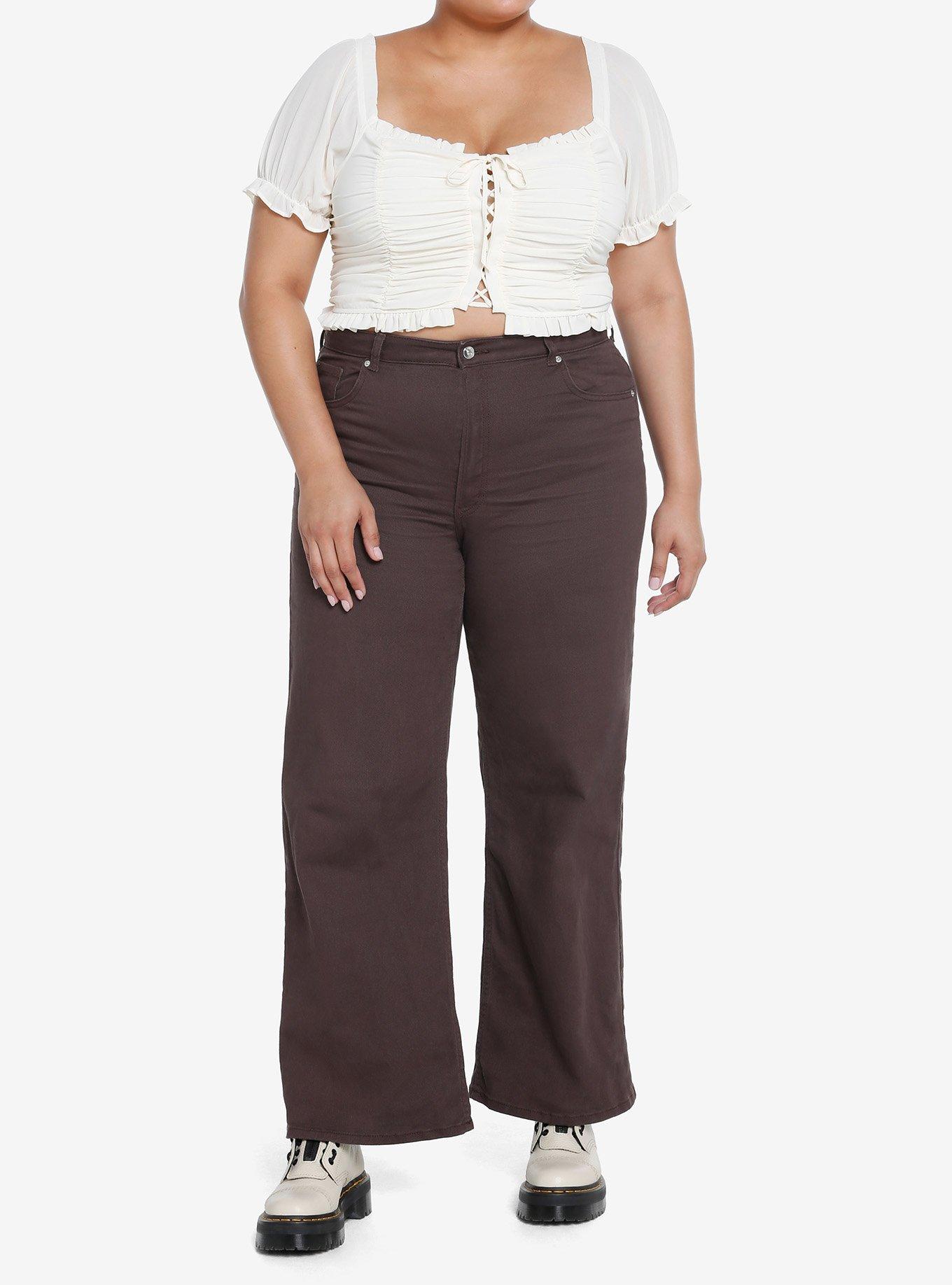 Thorn & Fable Antique White Ruched Girls Crop Top Plus Size, , hi-res