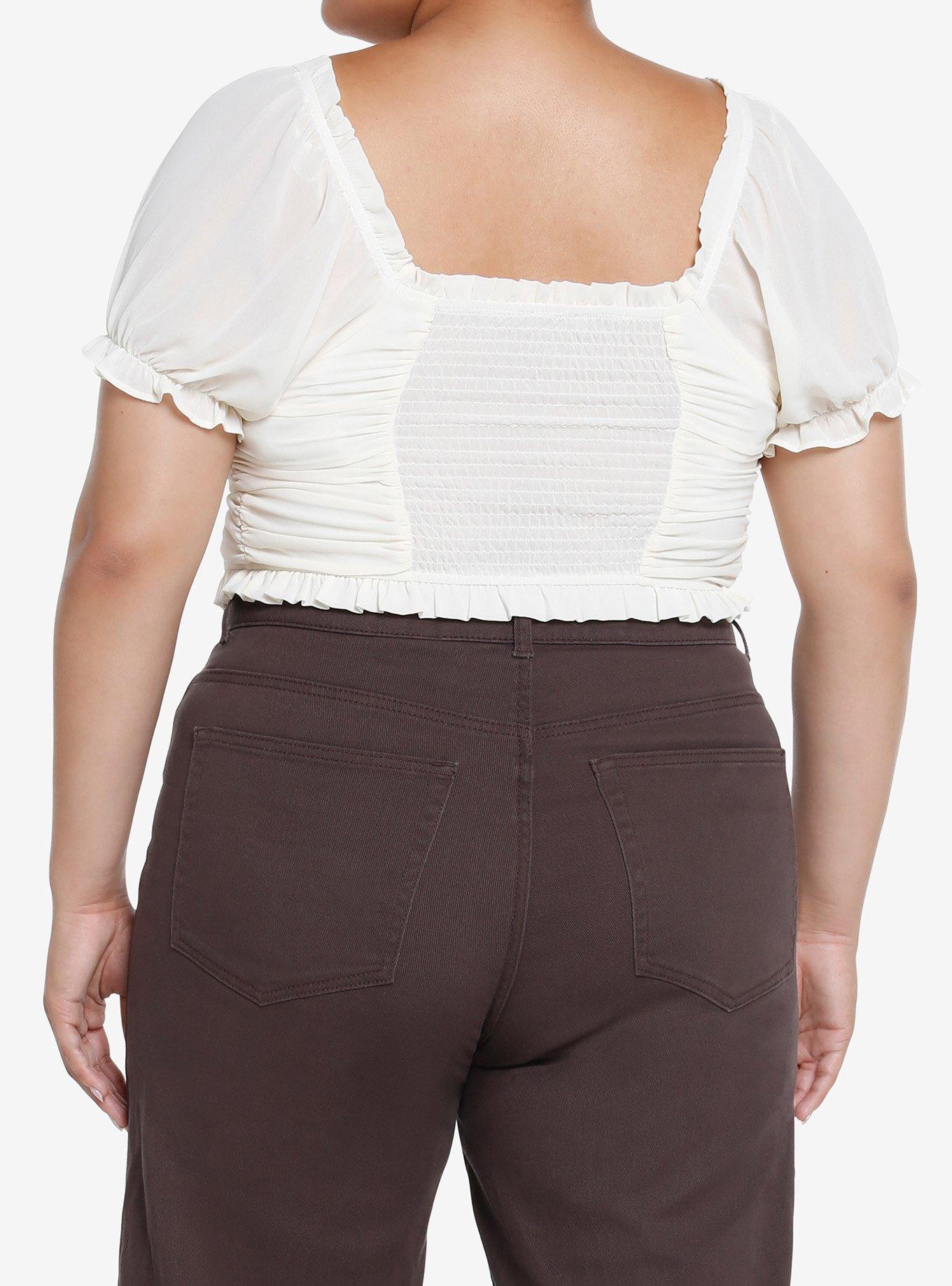 Thorn & Fable Antique White Ruched Girls Crop Top Plus Size, ANTIQUE WHITE, alternate