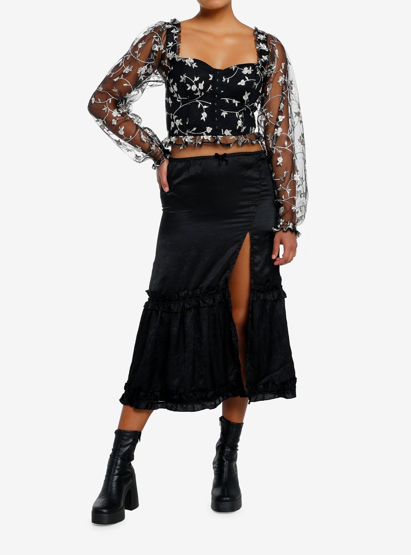 Cosmic Aura Floral Mesh Girls Crop Top, , hi-res