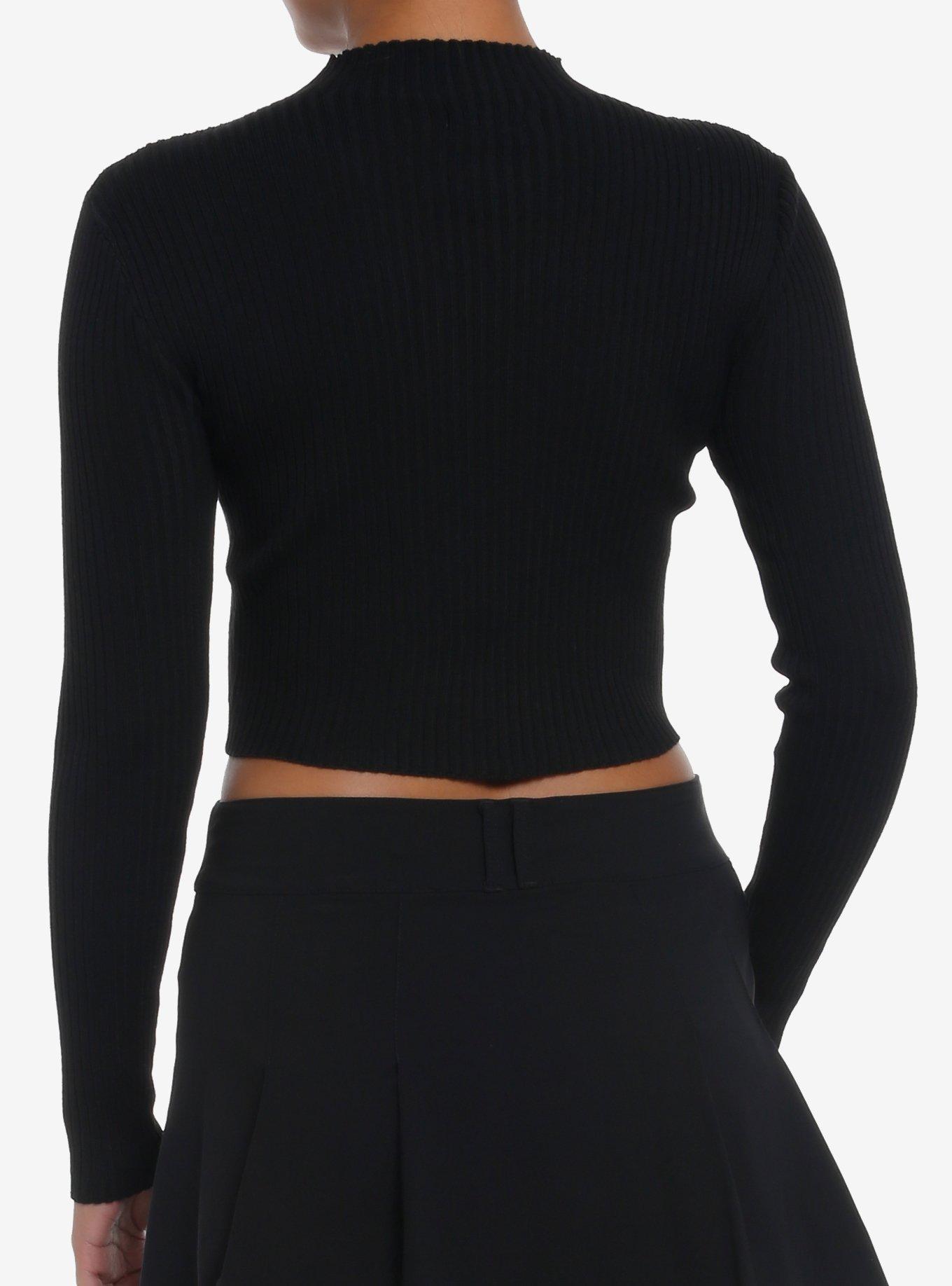 Cosmic Aura Black Lace-Up Mock Neck Girls Long-Sleeve Top, BLACK, alternate