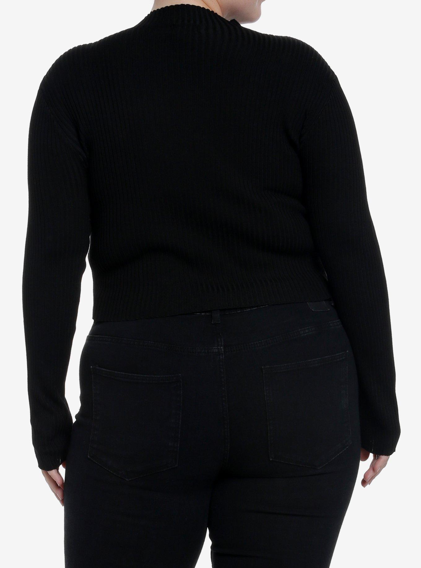 Cosmic Aura Black Lace-Up Mock Neck Girls Long-Sleeve Top Plus Size, BLACK, alternate