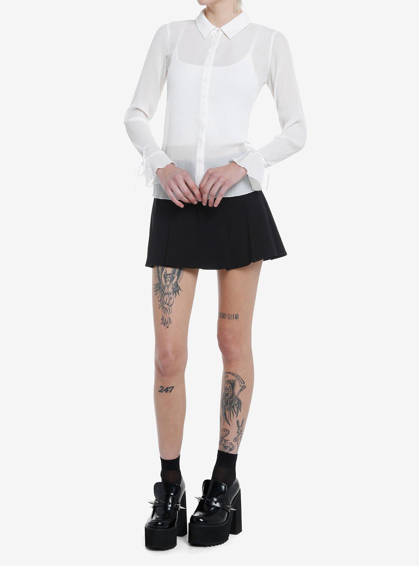 Thorn & Fable White Chiffon Girls Long-Sleeve Woven Button-Up, , hi-res