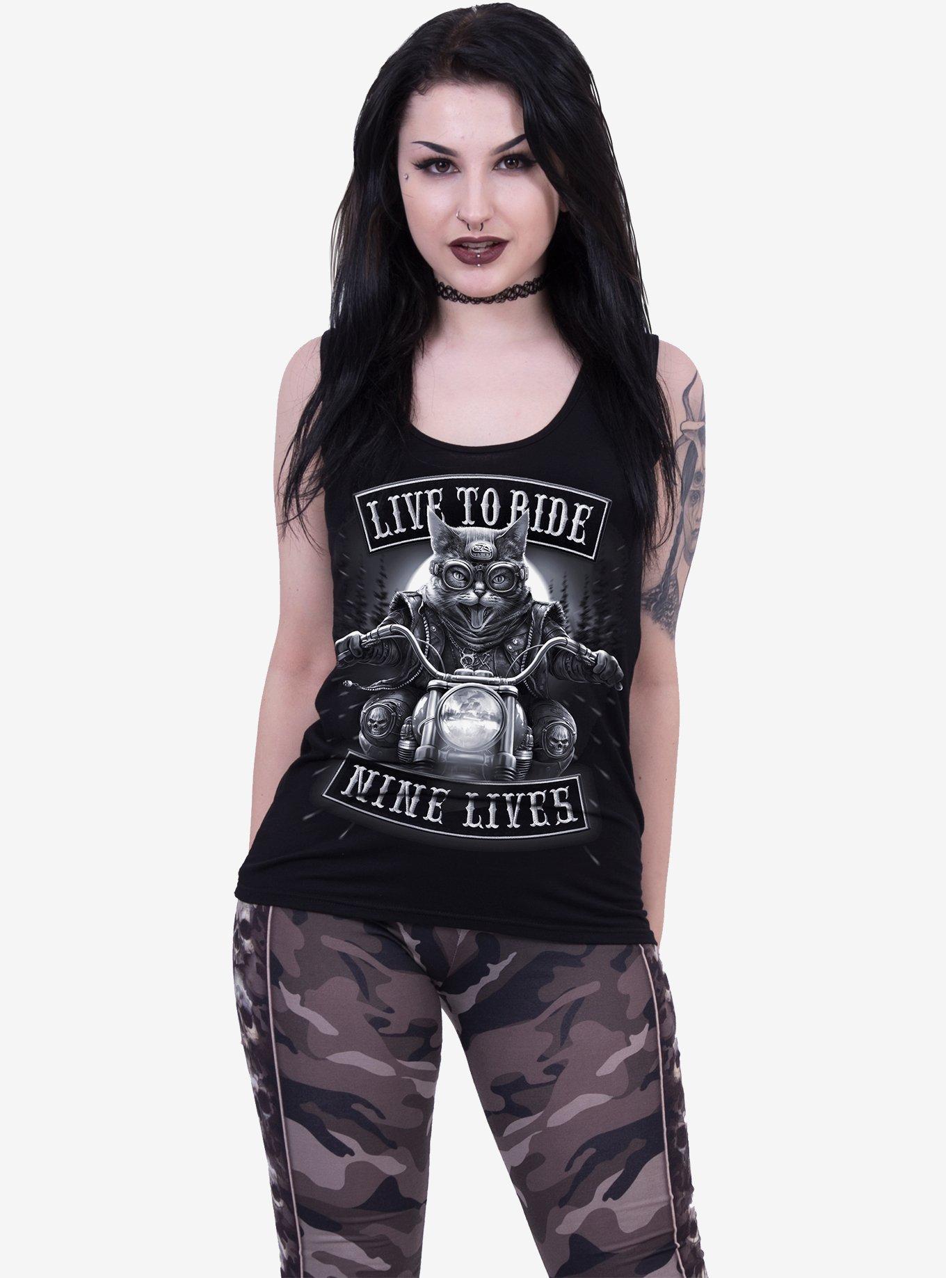 Spiral Nine Lives Razor Back Tank Top Black, BLACK, alternate