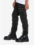 Black Grommet Straps & Zippers Jogger Pants, BLACK, alternate