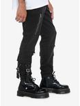 Black Grommet Straps & Zippers Jogger Pants, BLACK, alternate