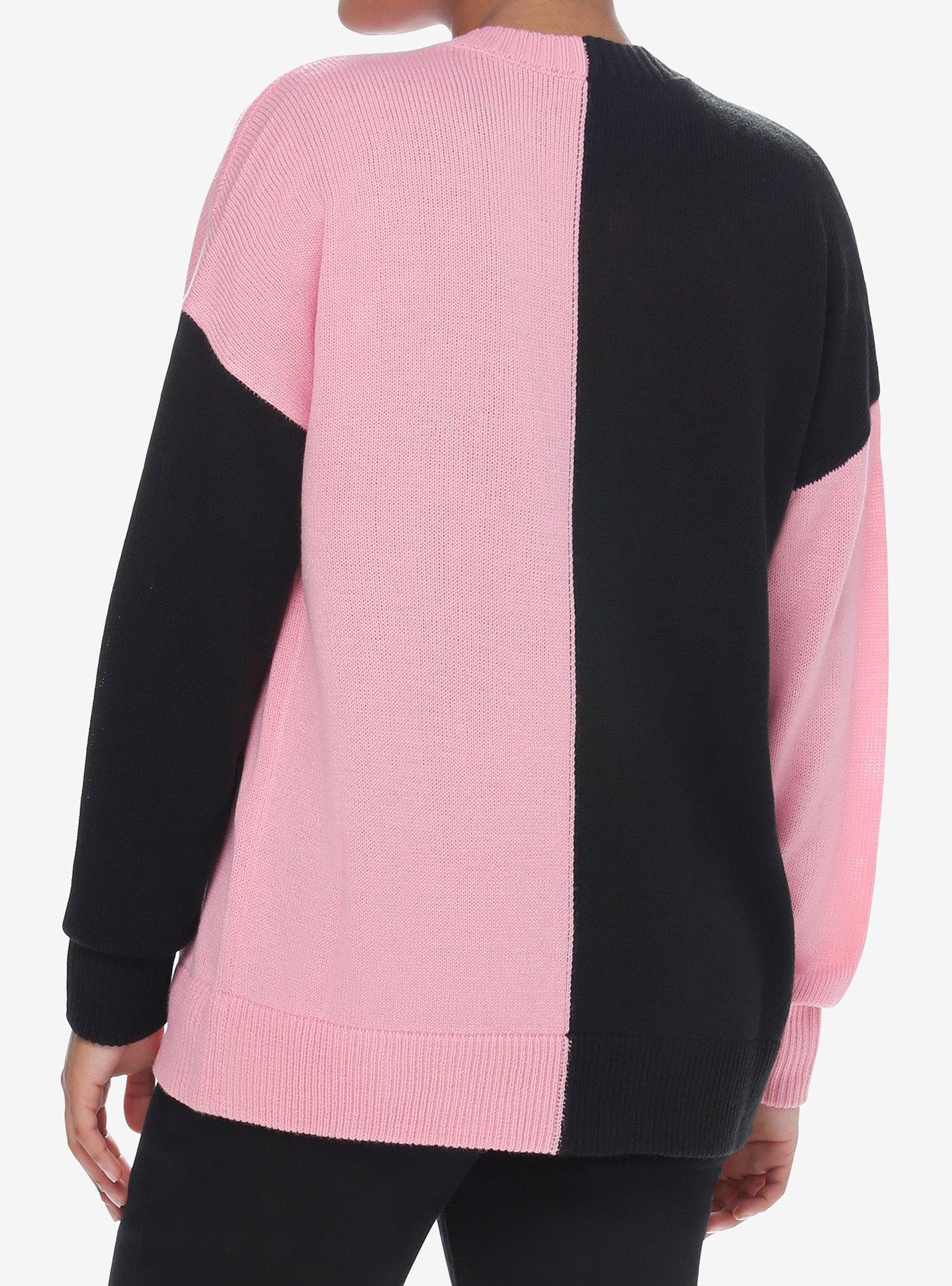 Sweet Society Pink & Black Split Pumpkin Girls Cardigan, SPLIT SOLID, alternate