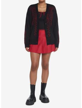 Social Collision Red & Black Rib Cage Knit Girls Cardigan, , hi-res