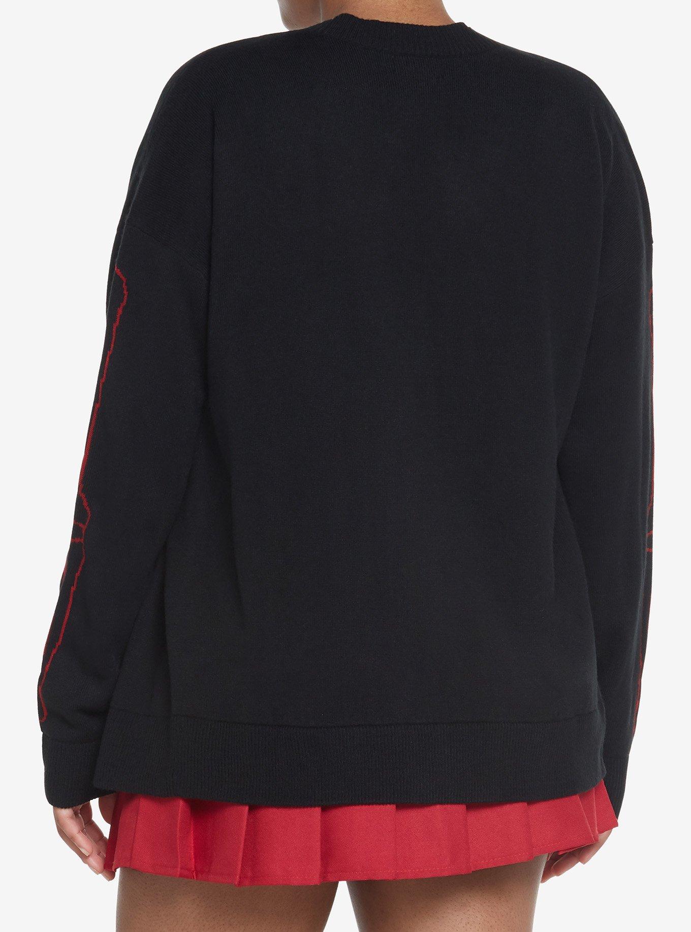 Social Collision Red & Black Rib Cage Knit Girls Cardigan, RED, alternate
