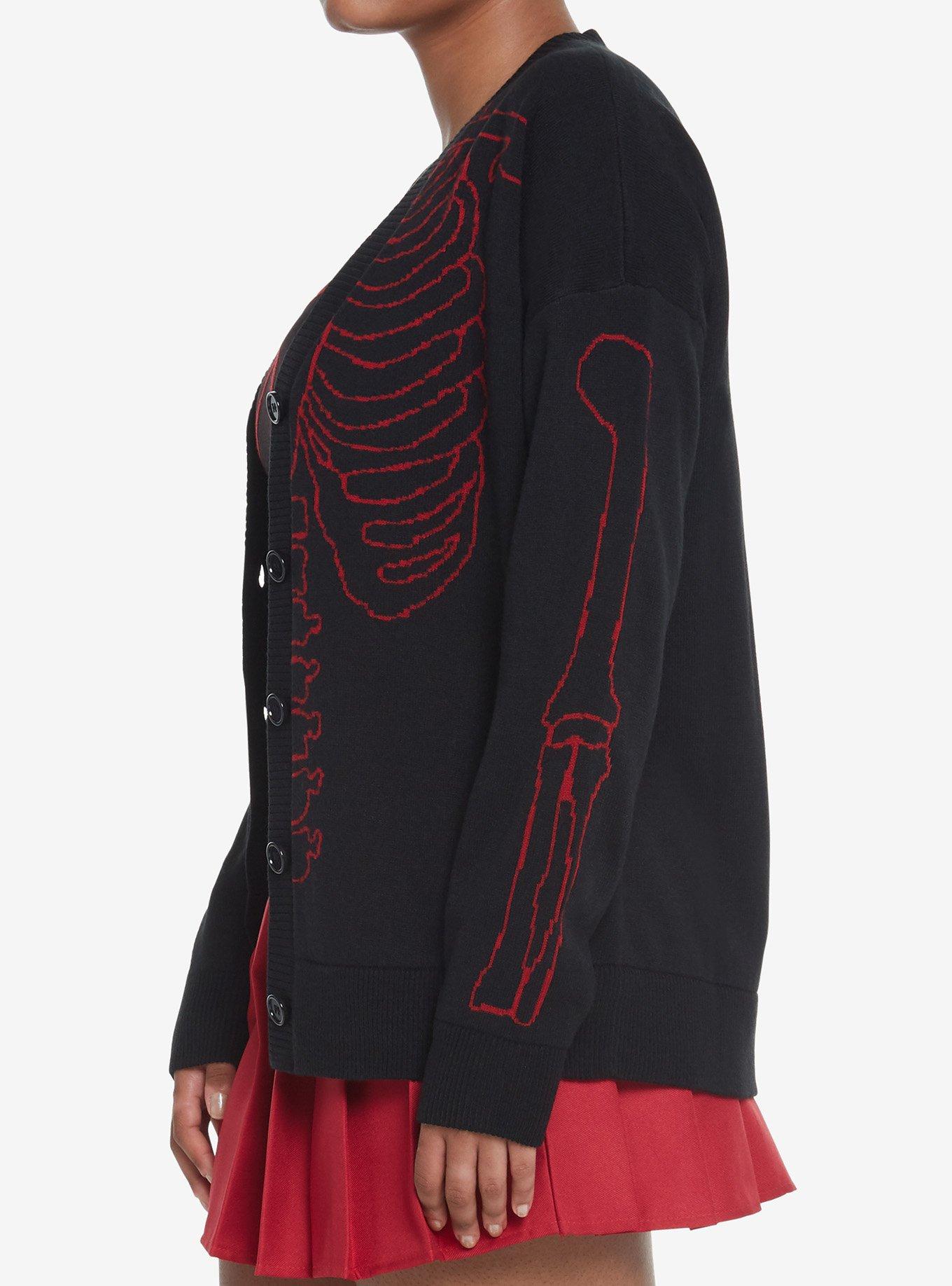Social Collision Red & Black Rib Cage Knit Girls Cardigan, RED, alternate