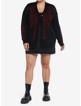 Social Collision Red & Black Rib Cage Knit Girls Cardigan Plus Size, , hi-res