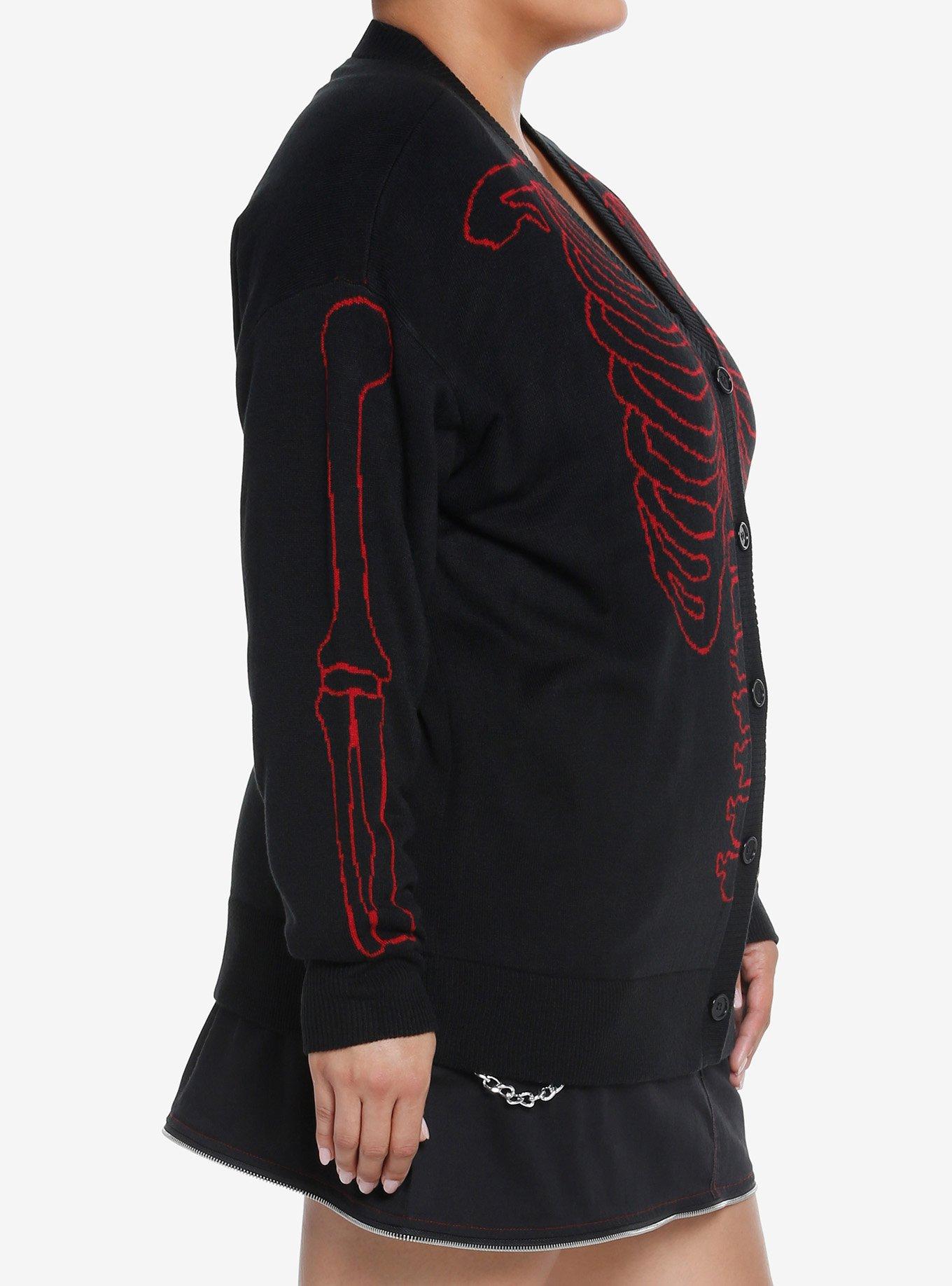 Social Collision Red & Black Rib Cage Knit Girls Cardigan Plus Size, RED, alternate