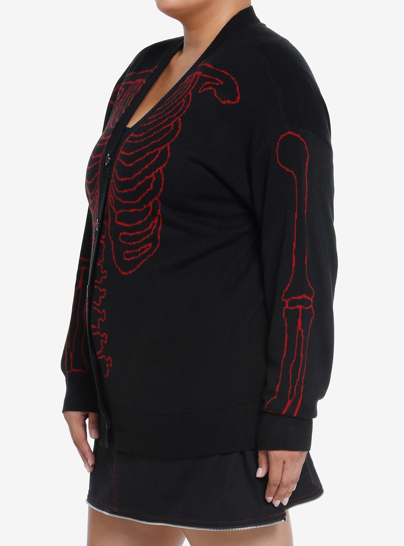 Social Collision Red & Black Rib Cage Knit Girls Cardigan Plus Size, RED, alternate