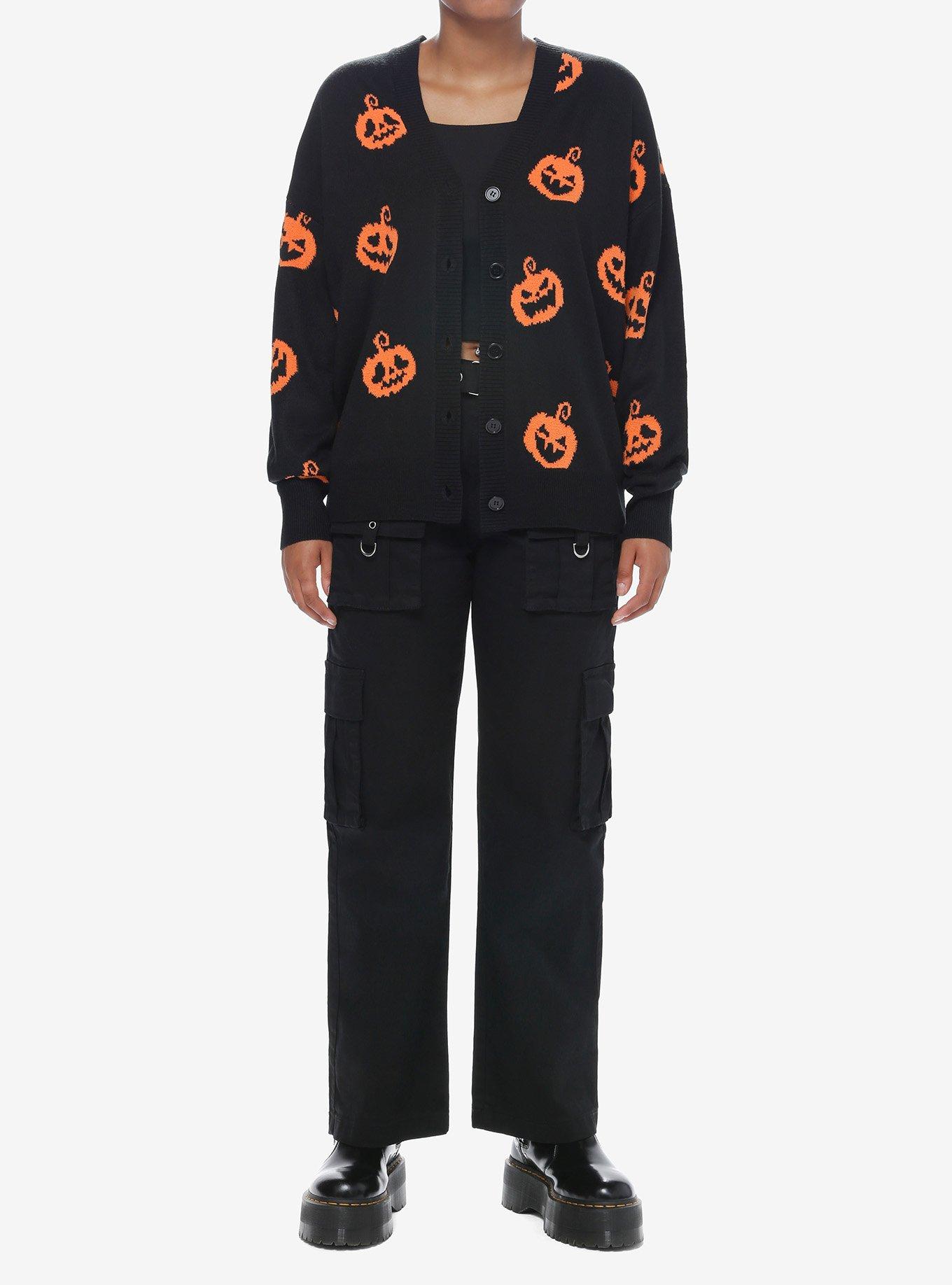 Social Collision Black & Orange Pumpkin Girls Cardigan, ORANGE, alternate