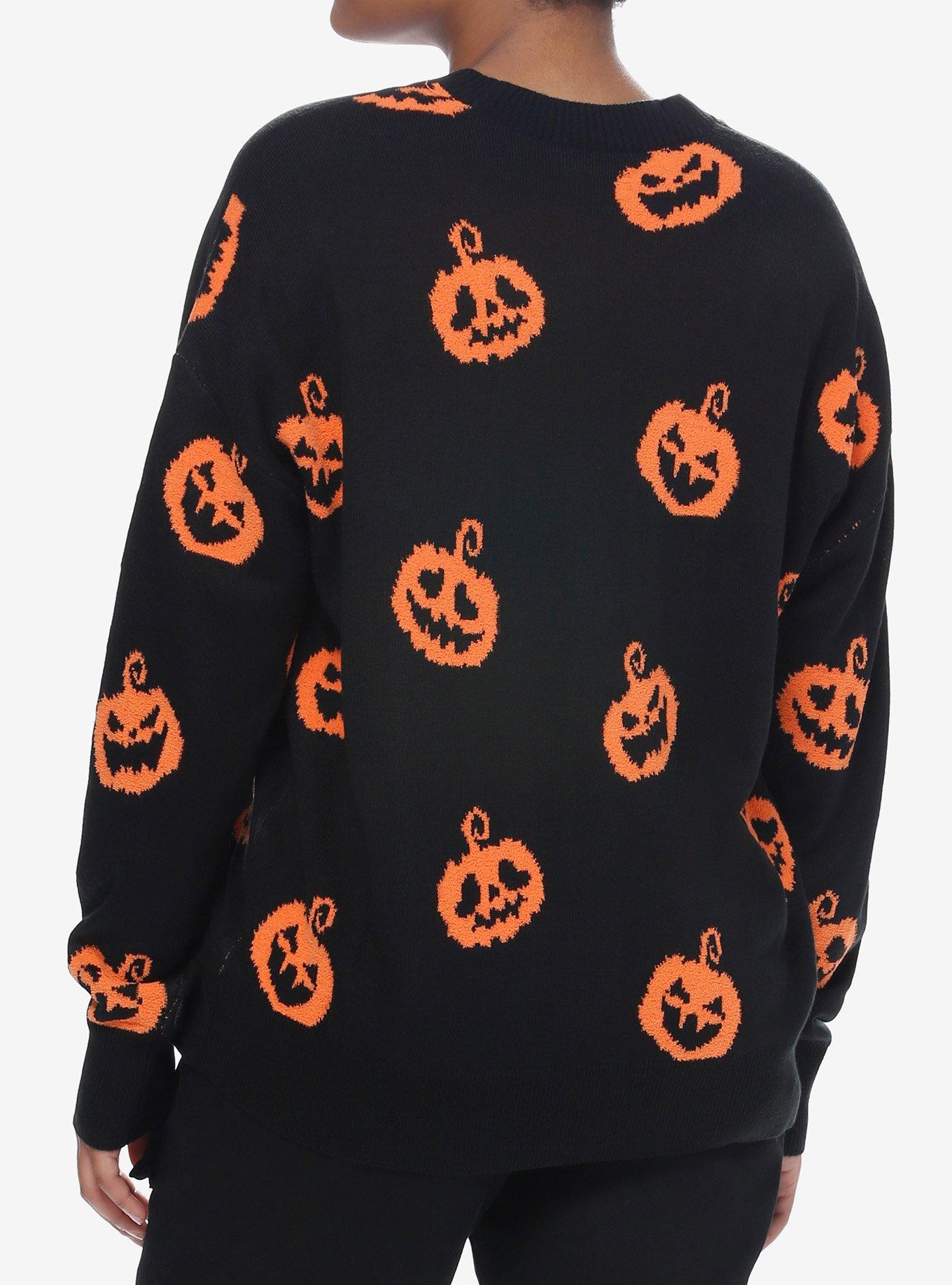 Social Collision Black & Orange Pumpkin Girls Cardigan, ORANGE, alternate