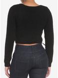 Black Fuzzy Heart Bling Cut-Out Girls Crop Sweater, IVORY, alternate