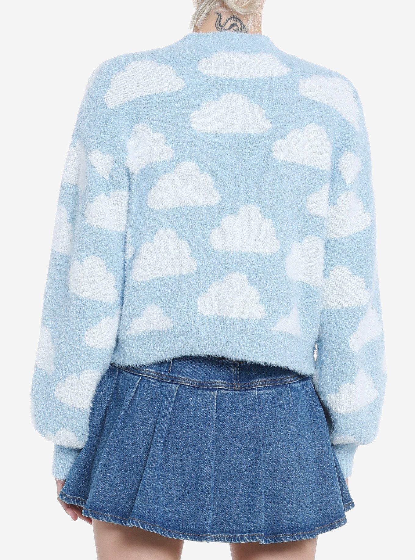 Pastel Blue Clouds Fuzzy Girls Crop Cardigan, FLUFFY CLOUD, alternate