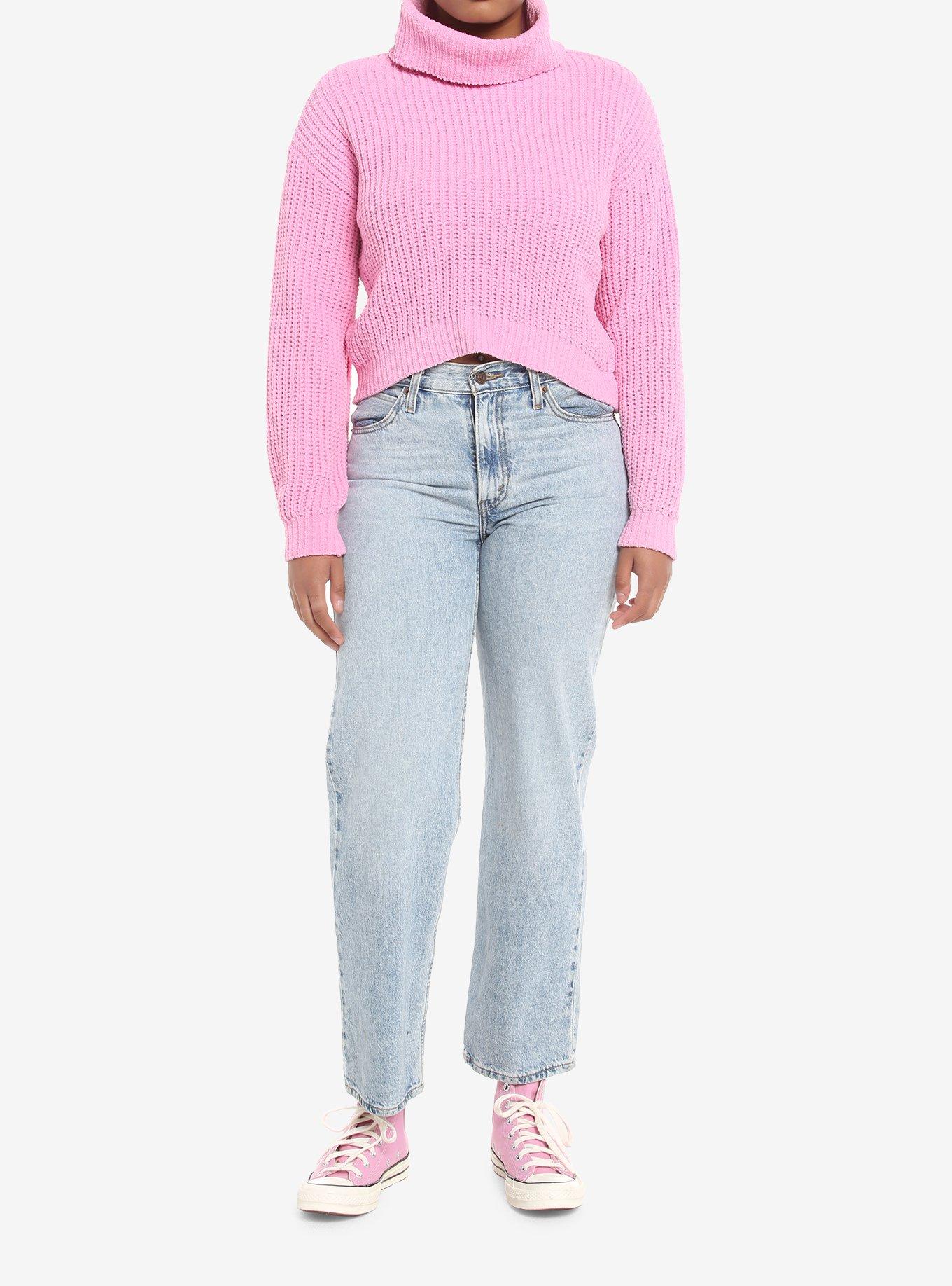 Pink Chenille Girls Crop Turtleneck, PINK, alternate