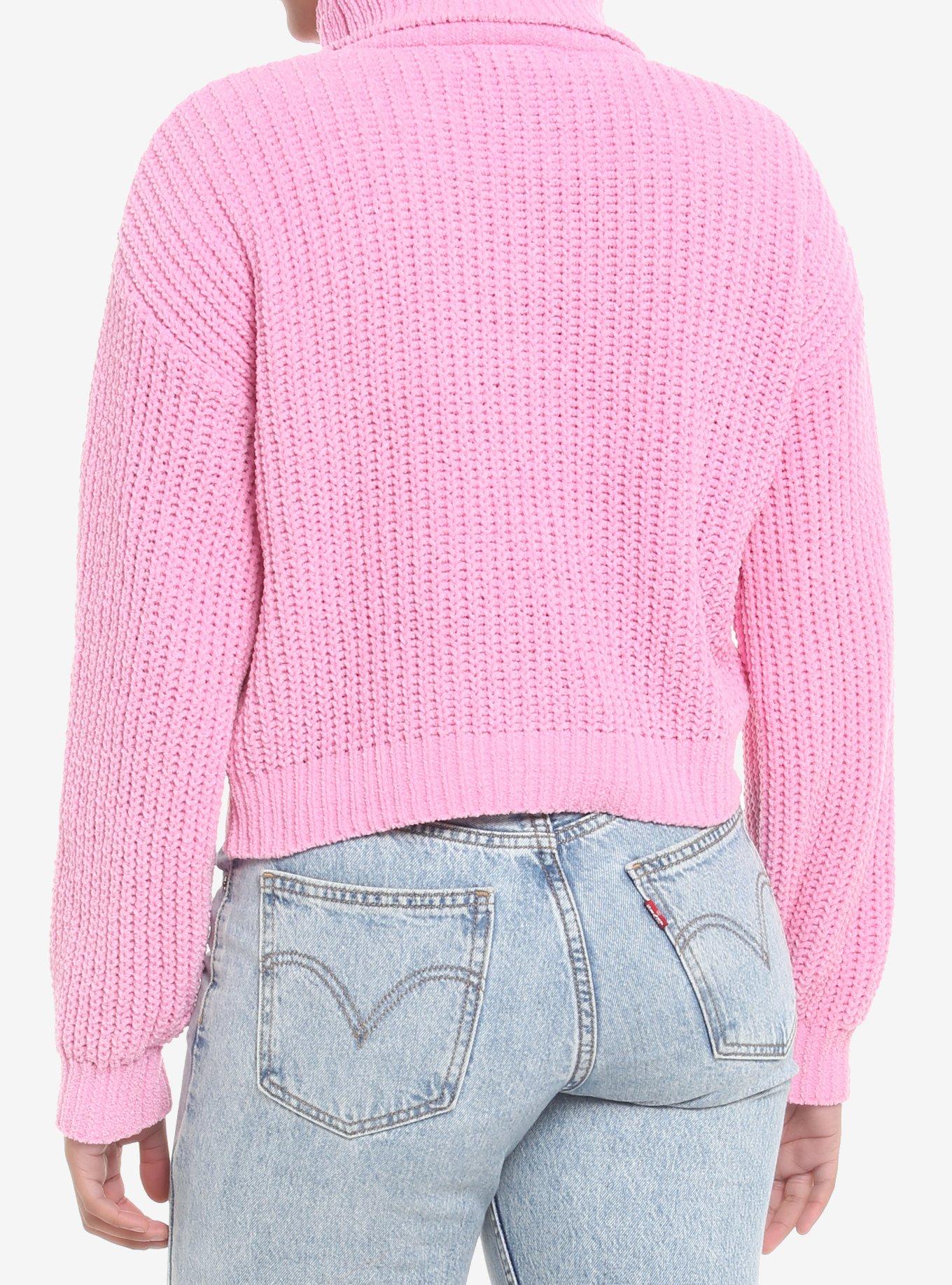 Pink Chenille Girls Crop Turtleneck, PINK, alternate