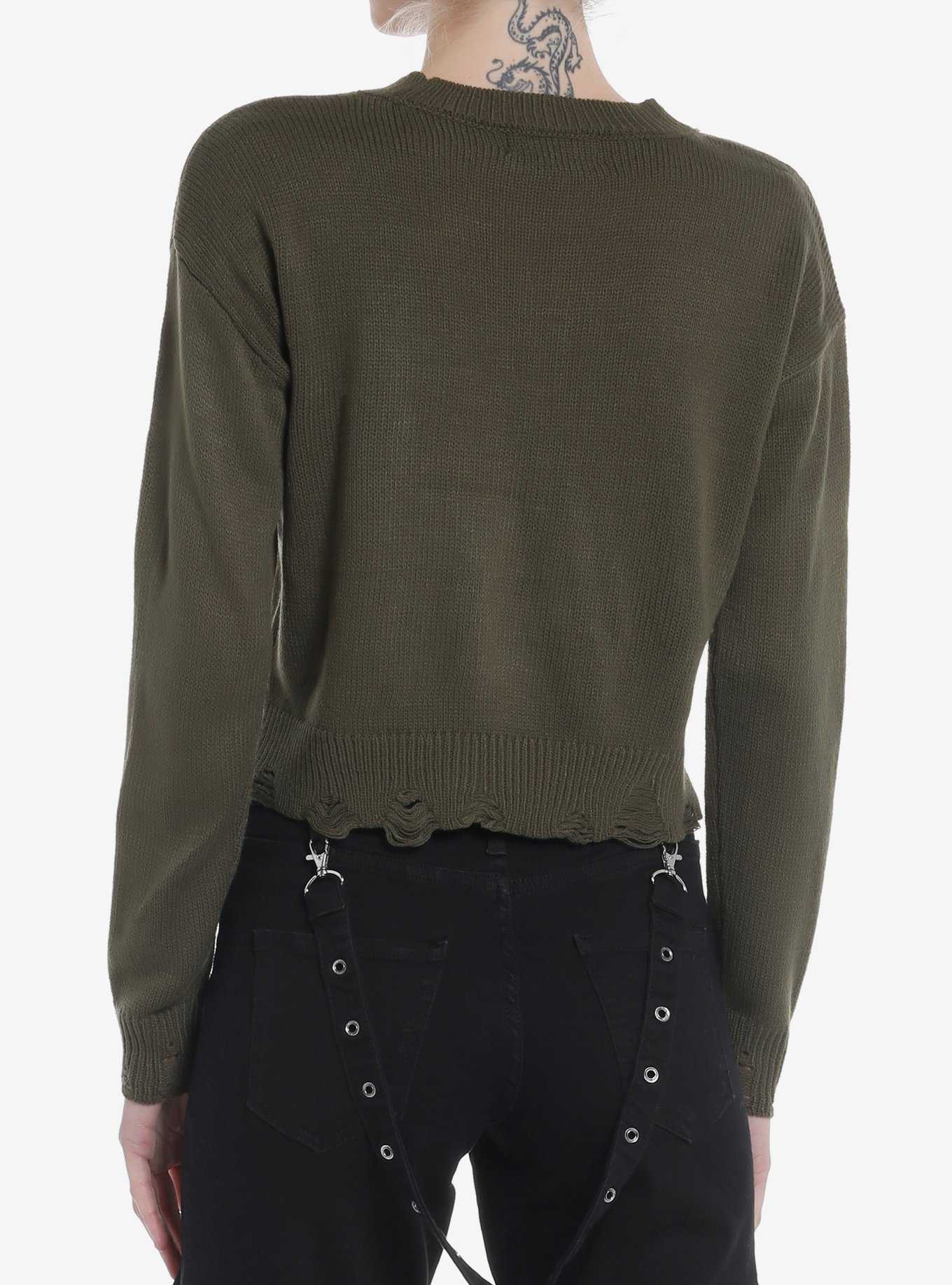 Mushroom Destructed Girls Crop Sweater, , hi-res
