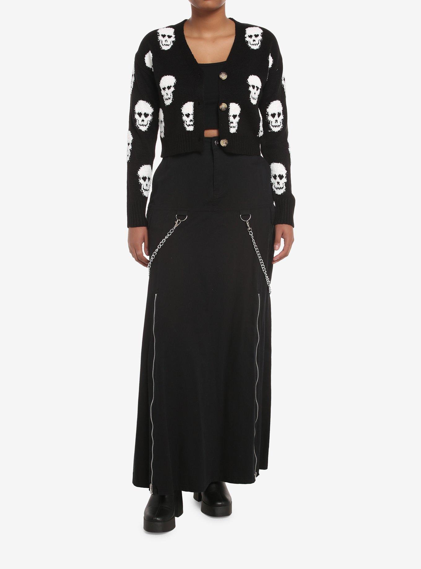 Skull Heart Eyes Girls Crop Cardigan, BLACK, alternate