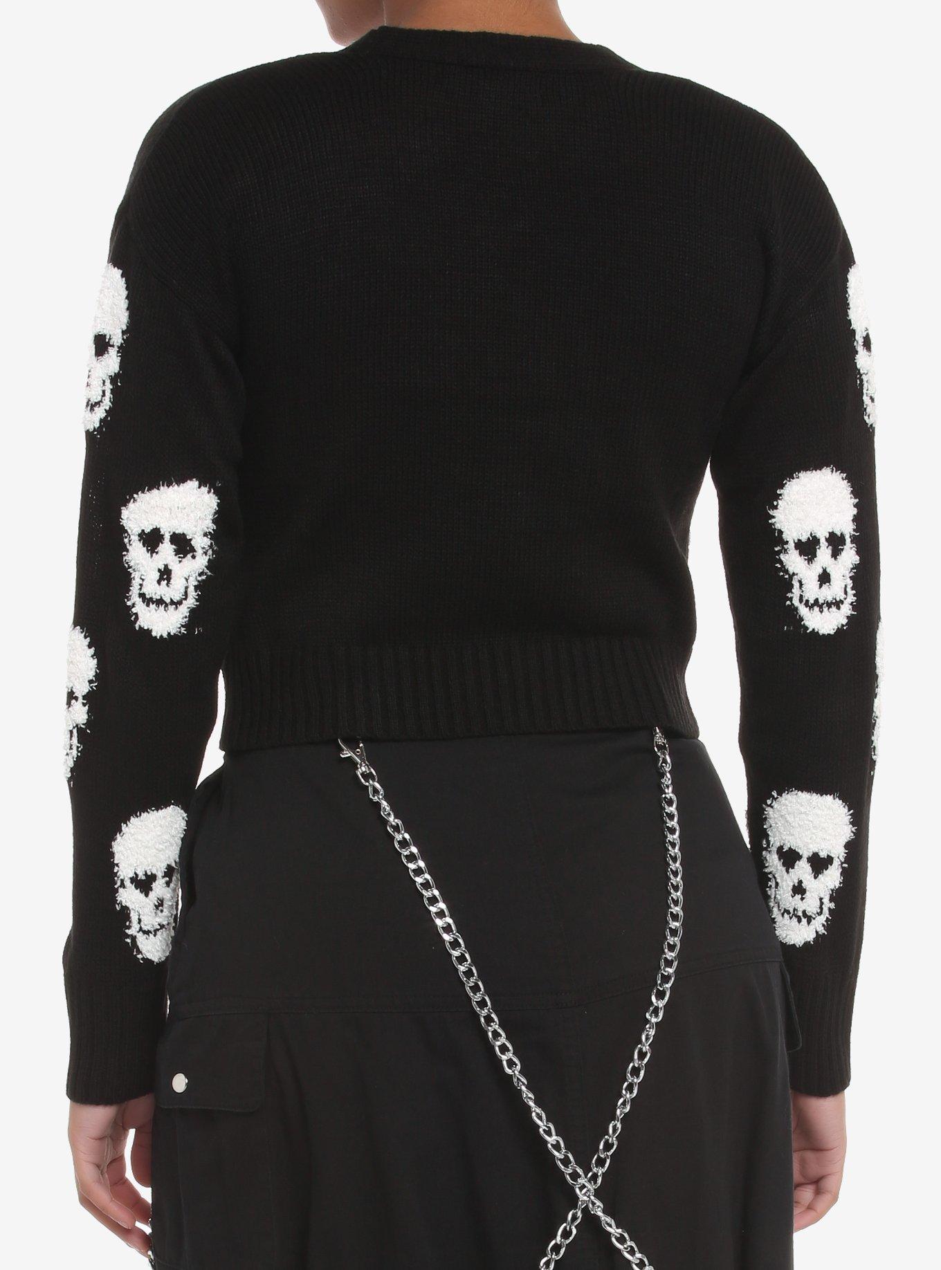 Skull Heart Eyes Girls Crop Cardigan, BLACK, alternate