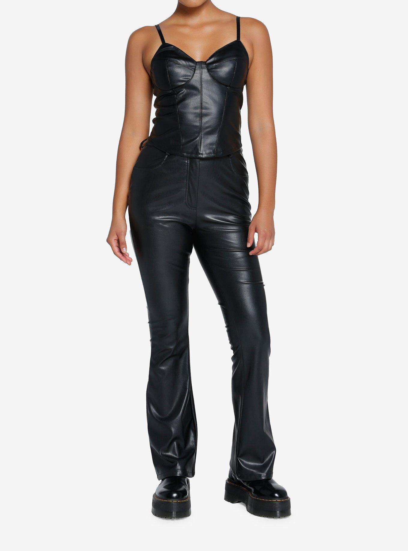 Black Faux Leather Girls Bustier, , hi-res