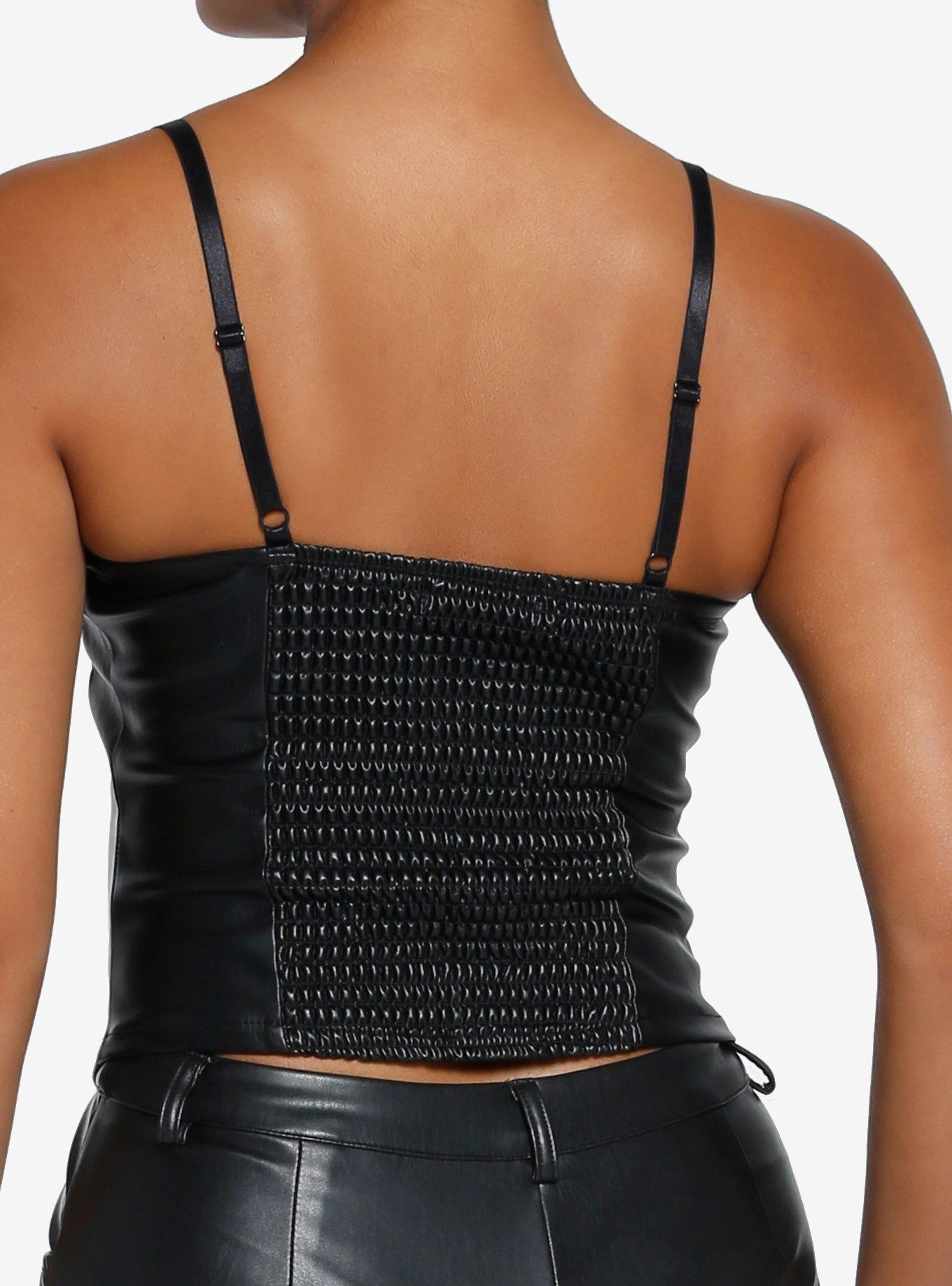 Black Faux Leather Girls Bustier, BLACK, alternate