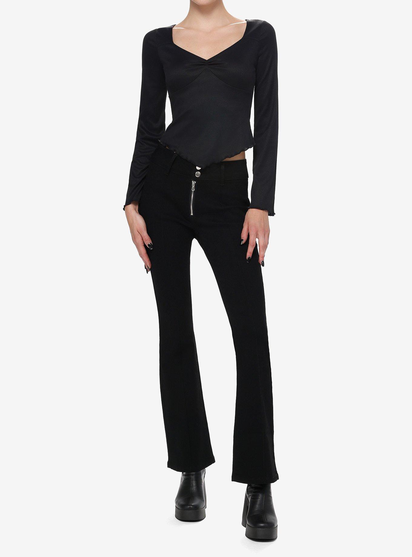 Black Hanky Hem Bell Sleeve Girls Top, BLACK, alternate