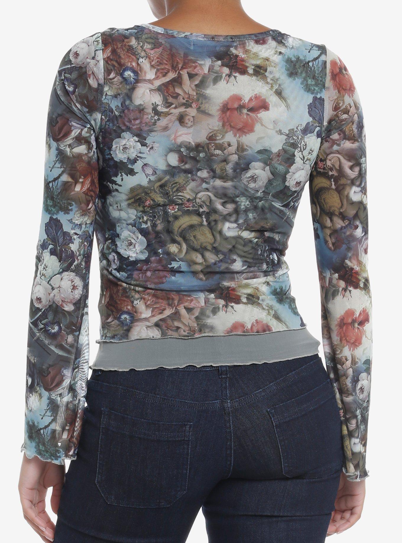 Angels & Flowers Mesh Girls Long-Sleeve Top, BLACK, alternate