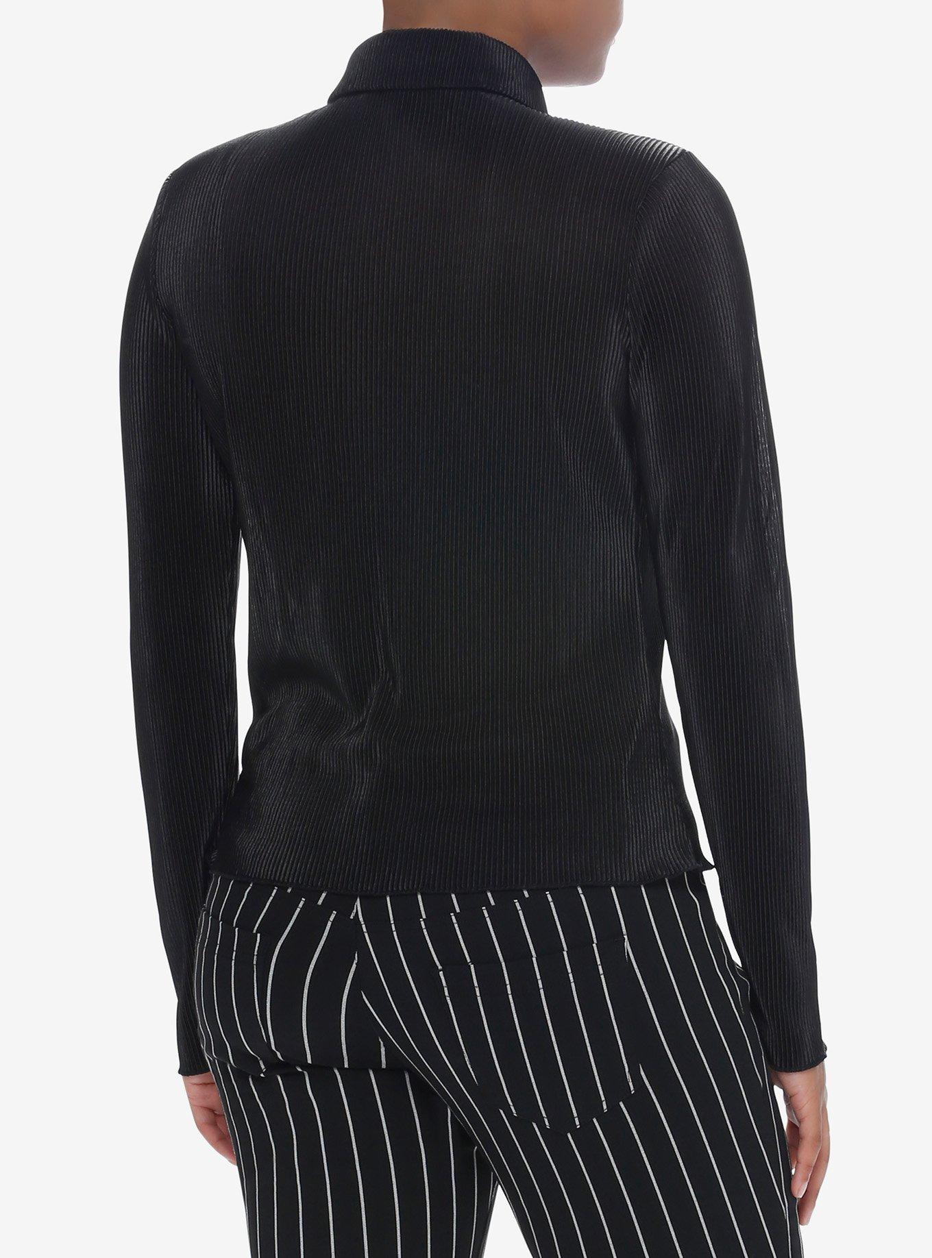 Black Plisse Girls Long-Sleeve Top, BLACK, alternate