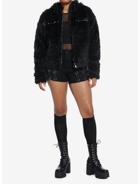 Cosmic Aura Black Cat Grommet Faux Fur Girls Jacket, , hi-res
