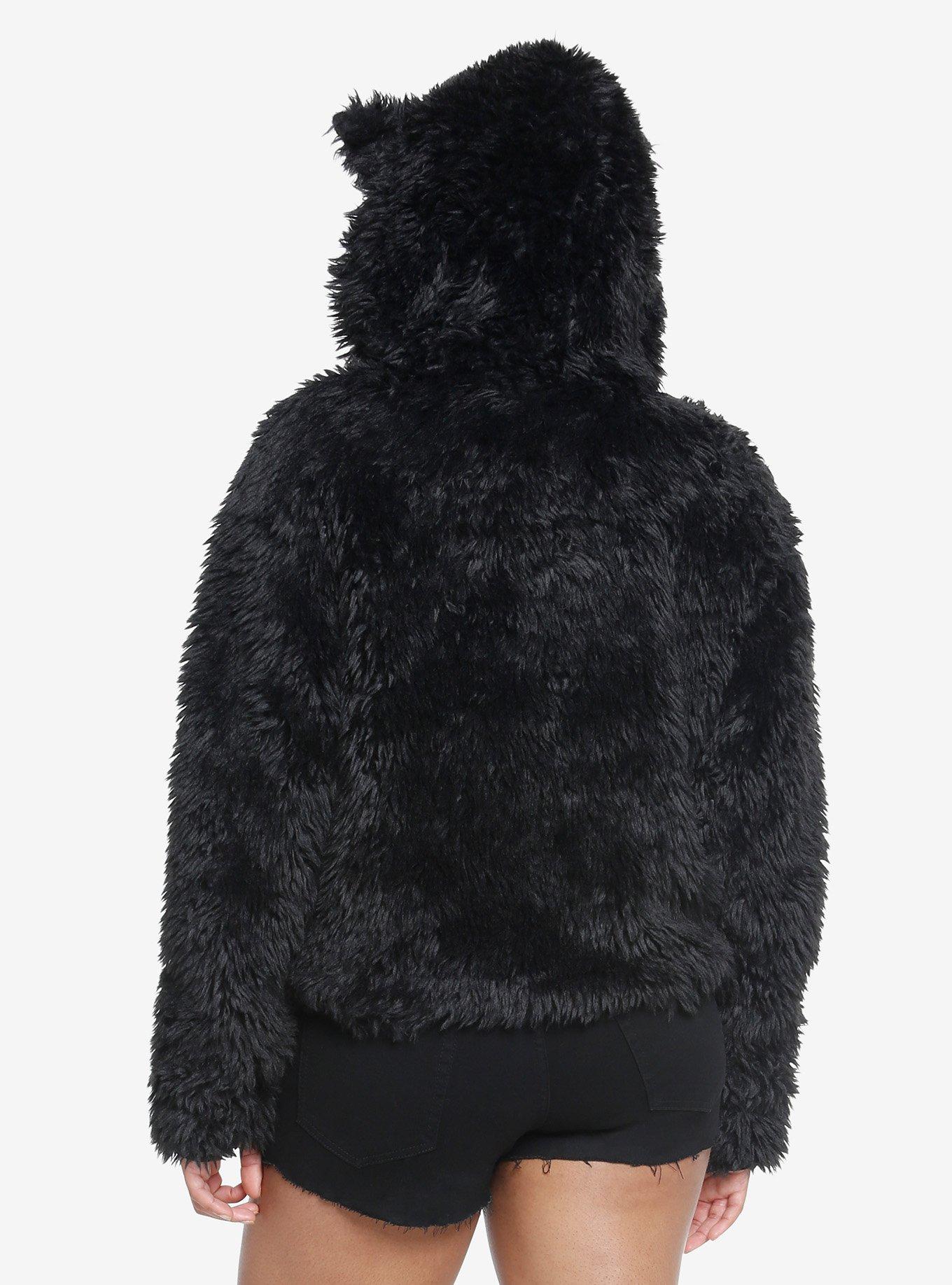 Cosmic Aura Black Cat Grommet Faux Fur Girls Jacket, BLACK, alternate