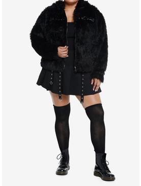 Cosmic Aura Black Cat Grommet Faux Fur Girls Jacket Plus Size, , hi-res