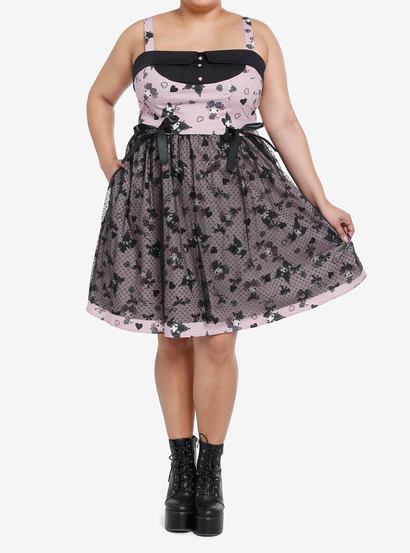 My Melody & Kuromi Lolita Mesh Lace-Up Dress Plus Size, , hi-res