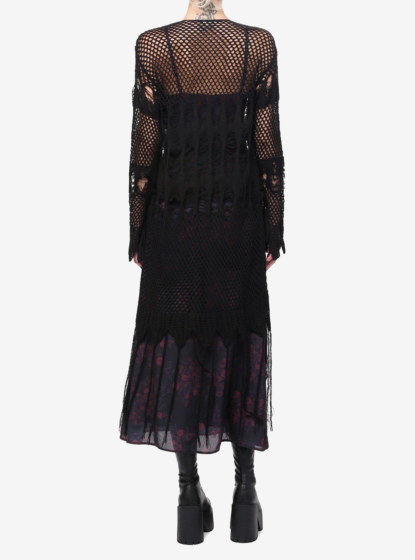 Cosmic Aura Distressed Crochet Girls Duster, BLACK, alternate