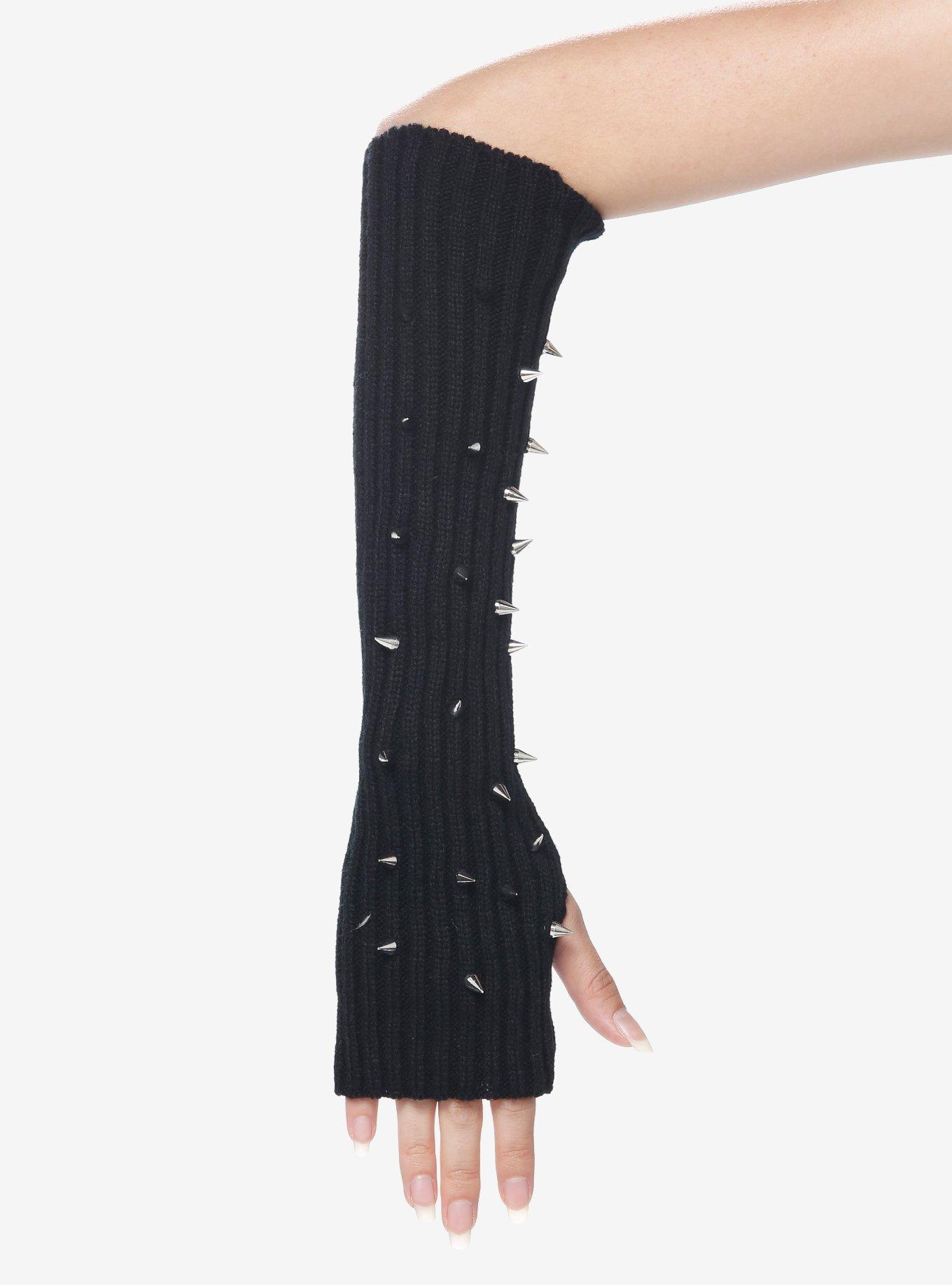 Black Spike Ribbed Arm Warmers, , alternate