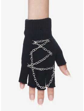 Chain Lace-Up Fingerless Gloves, , hi-res