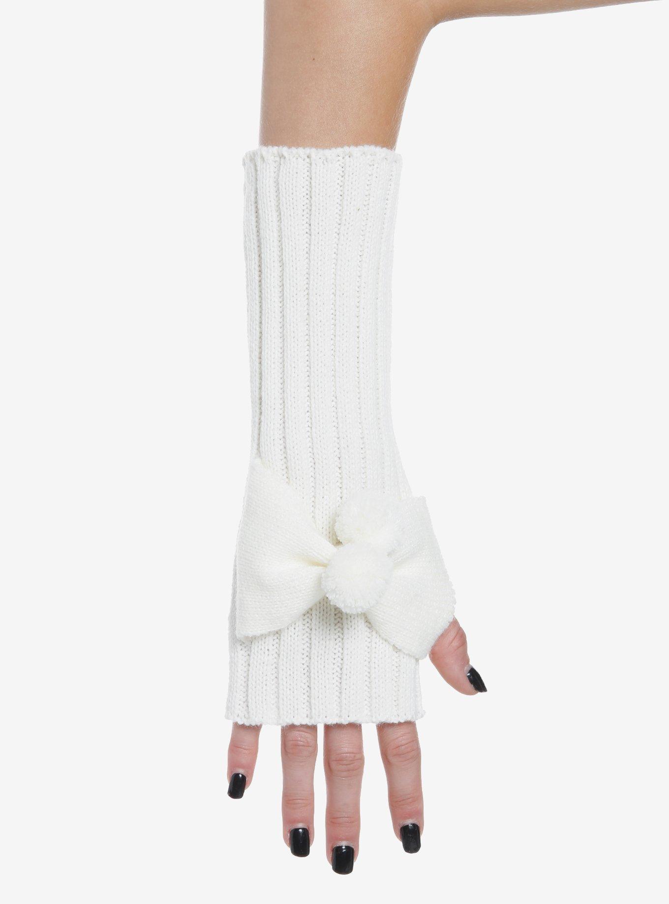 Cream Pom Knit Arm Warmers, , alternate