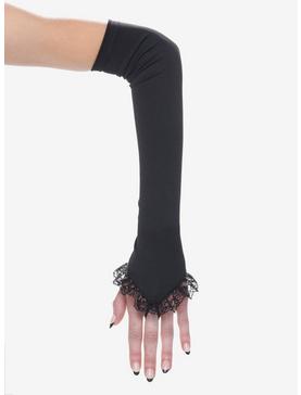 Elegant Black Lace Long Arm Warmers, , hi-res