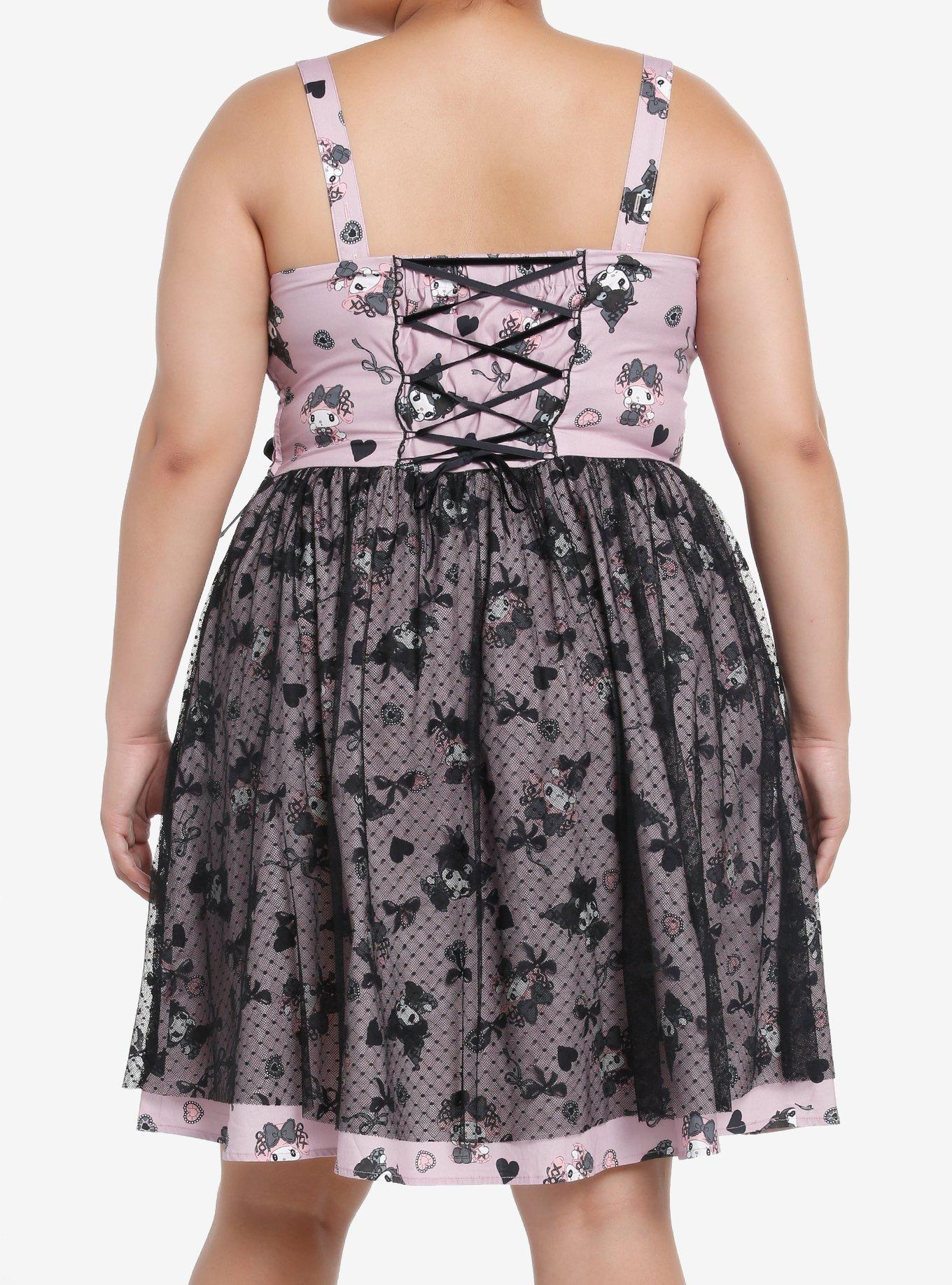 My Melody & Kuromi Lolita Mesh Lace-Up Dress Plus Size, MULTI, alternate