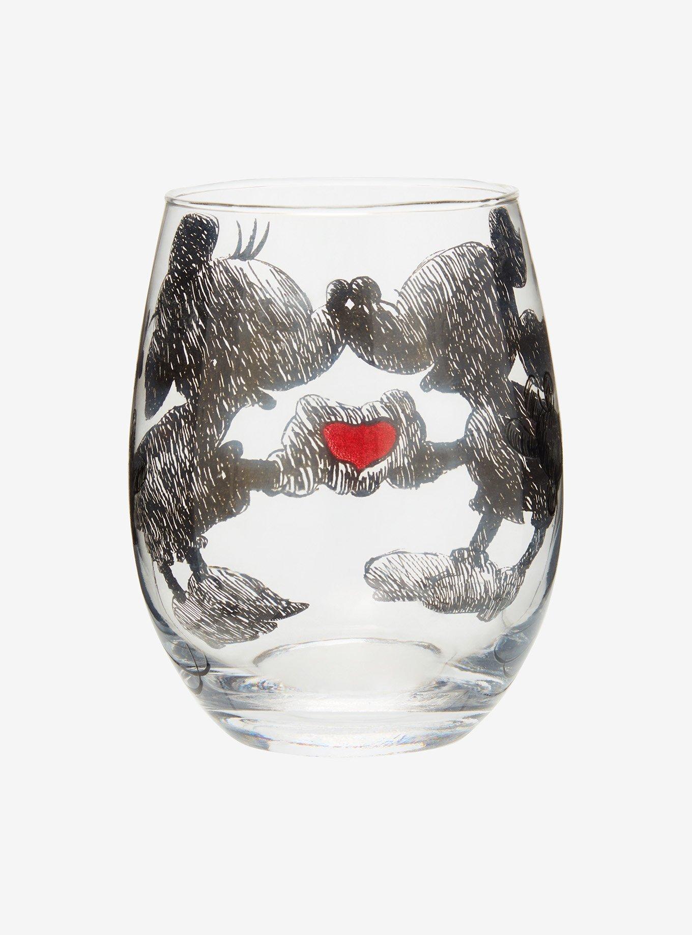 Disney Minnie and Mickey Mouse Hearts Stemless Wine Glasses | Set of 2