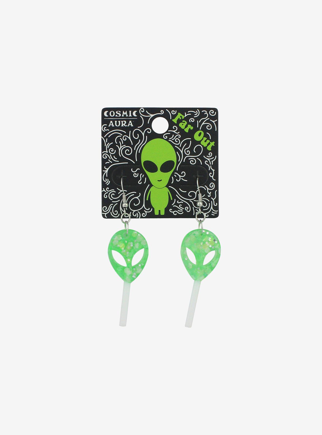 Cosmic Aura Alien Head Lollipop Drop Earrings, , alternate