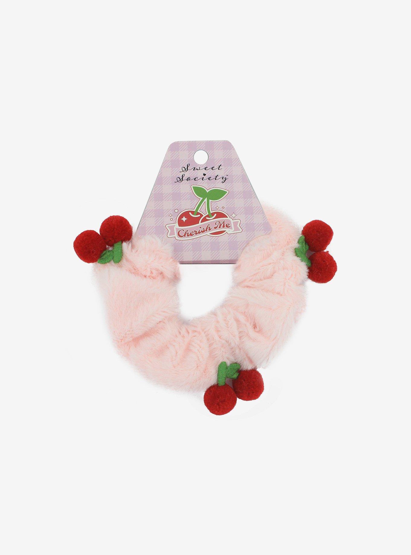 Sweet Society 3D Cherries Furry Scrunchie, , alternate
