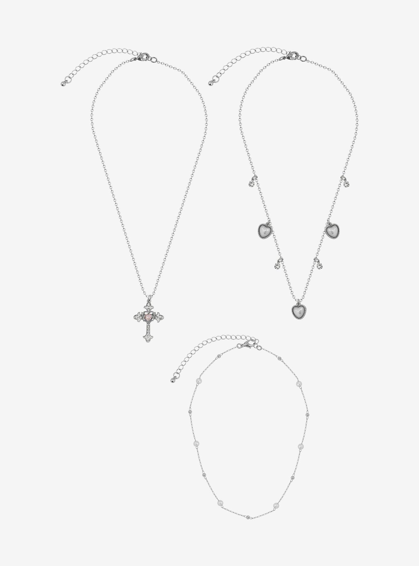 Sweet Society Pearl Heart Cross Necklace Set, , hi-res