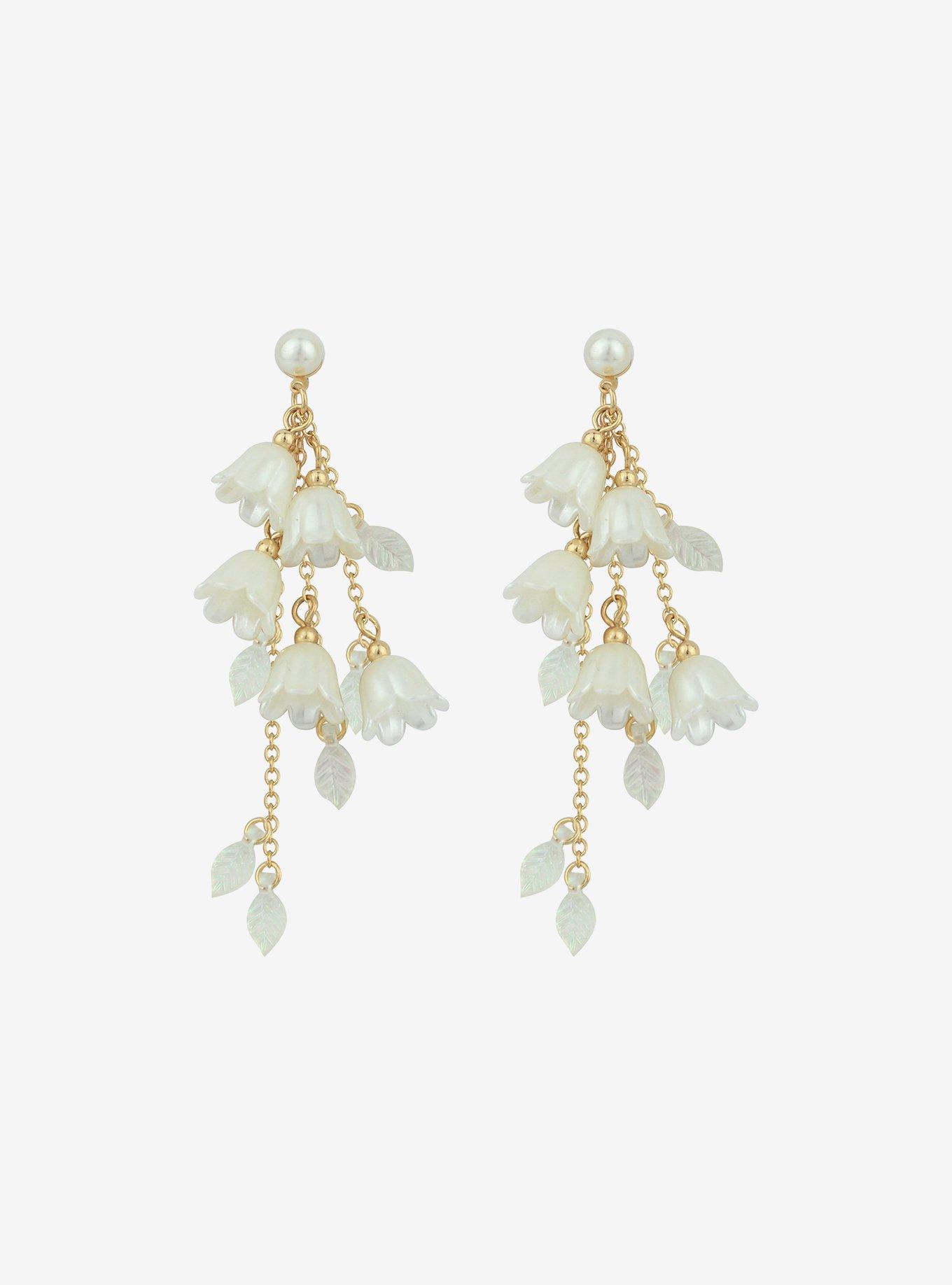 Thorn & Fable Floral Pearl Drop Earrings, , alternate