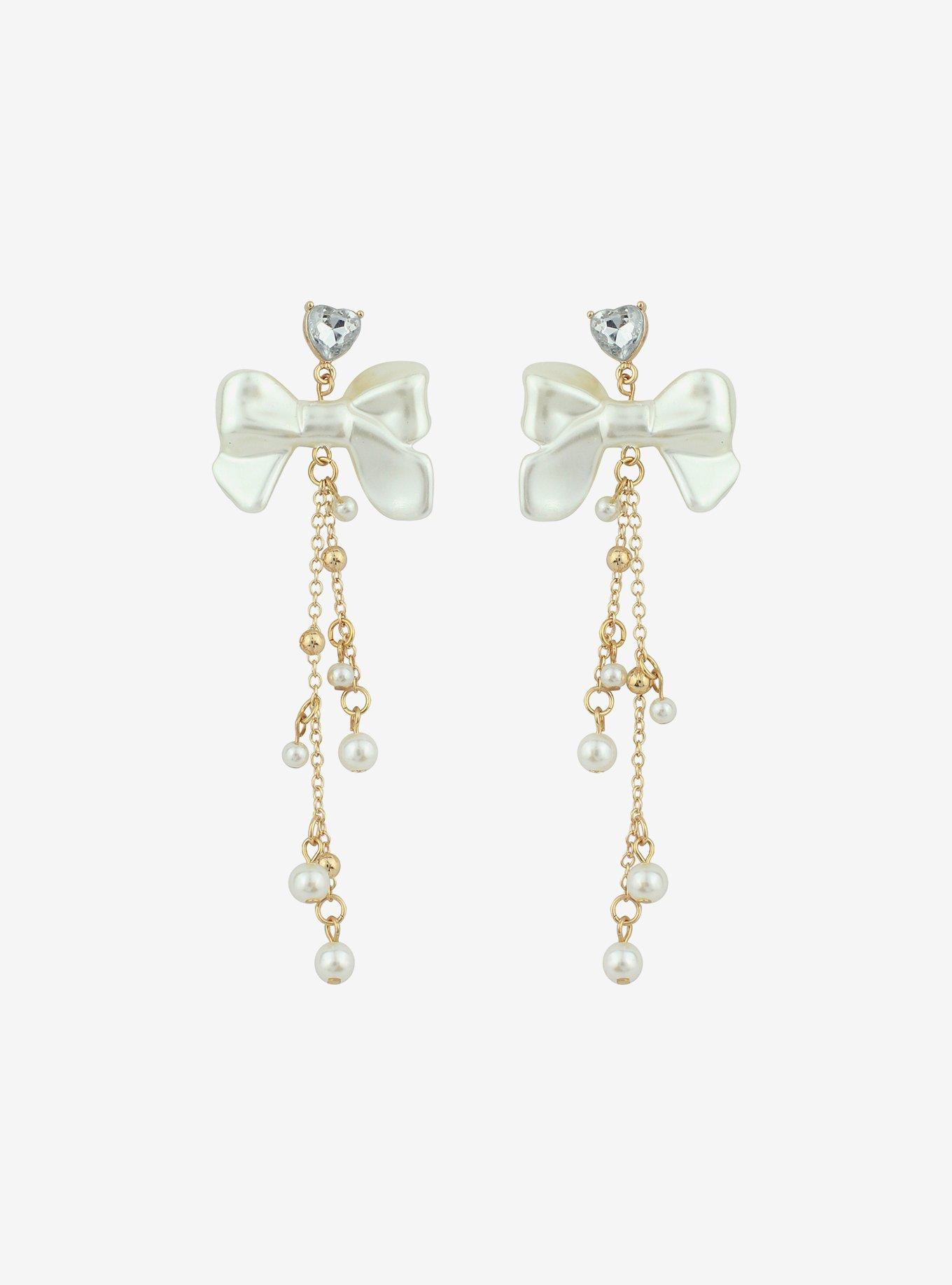 Sweet Society Pearl Bow Drop Earrings, , alternate