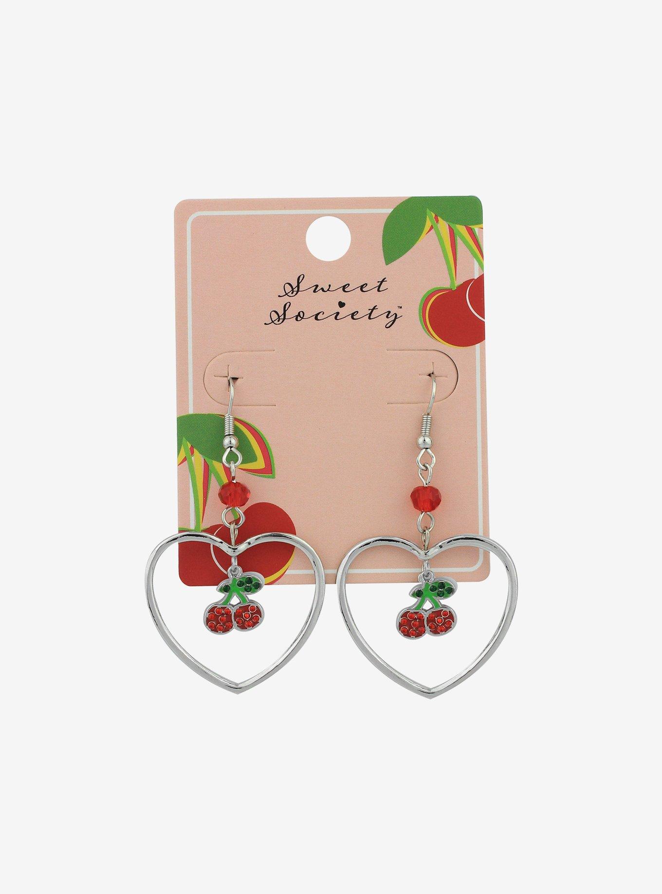 Sweet Society Cherry Heart Bling Earrings, , alternate