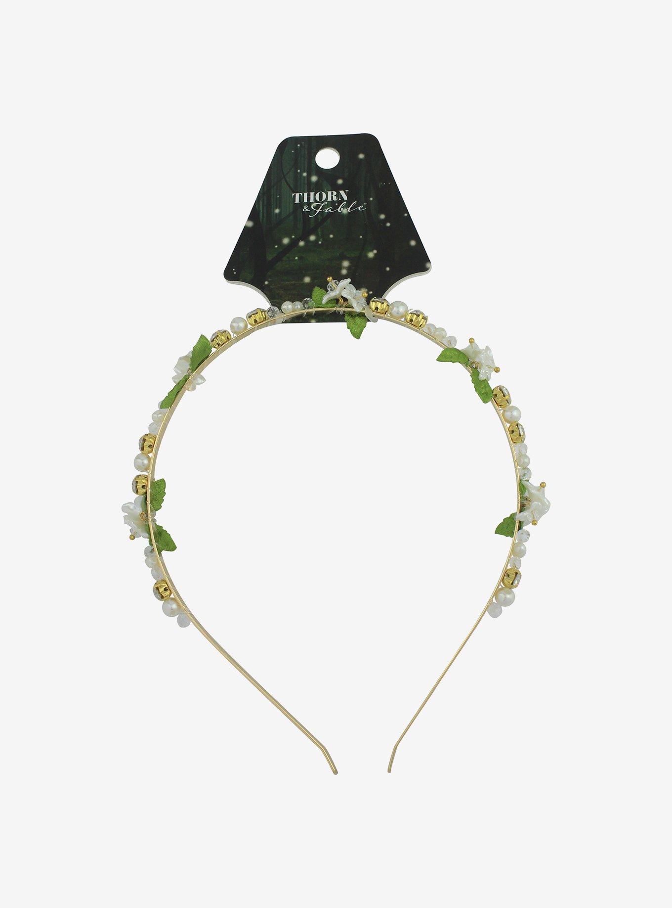 Thorn & Fable Dainty White Flower Headband, , alternate